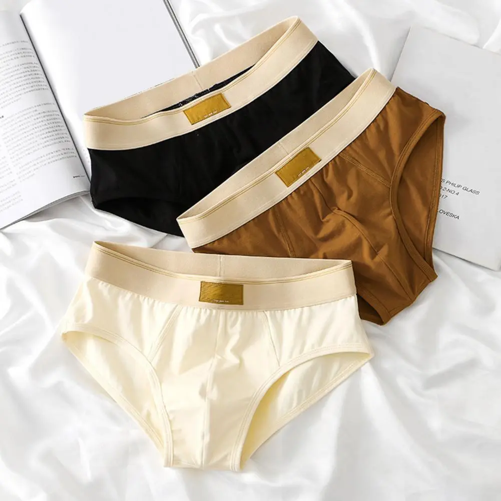 2025 M-3XL  Men Briefs Color Blocking Letter Print U-convex Panties Elastic Waistband Breathable Stretchy Underwear