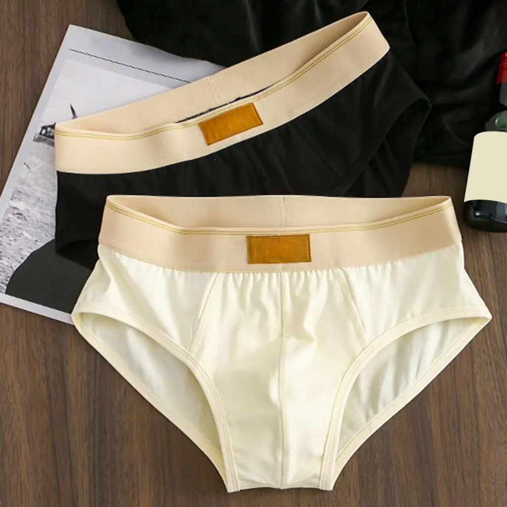 2025 M-3XL  Men Briefs Color Blocking Letter Print U-convex Panties Elastic Waistband Breathable Stretchy Underwear