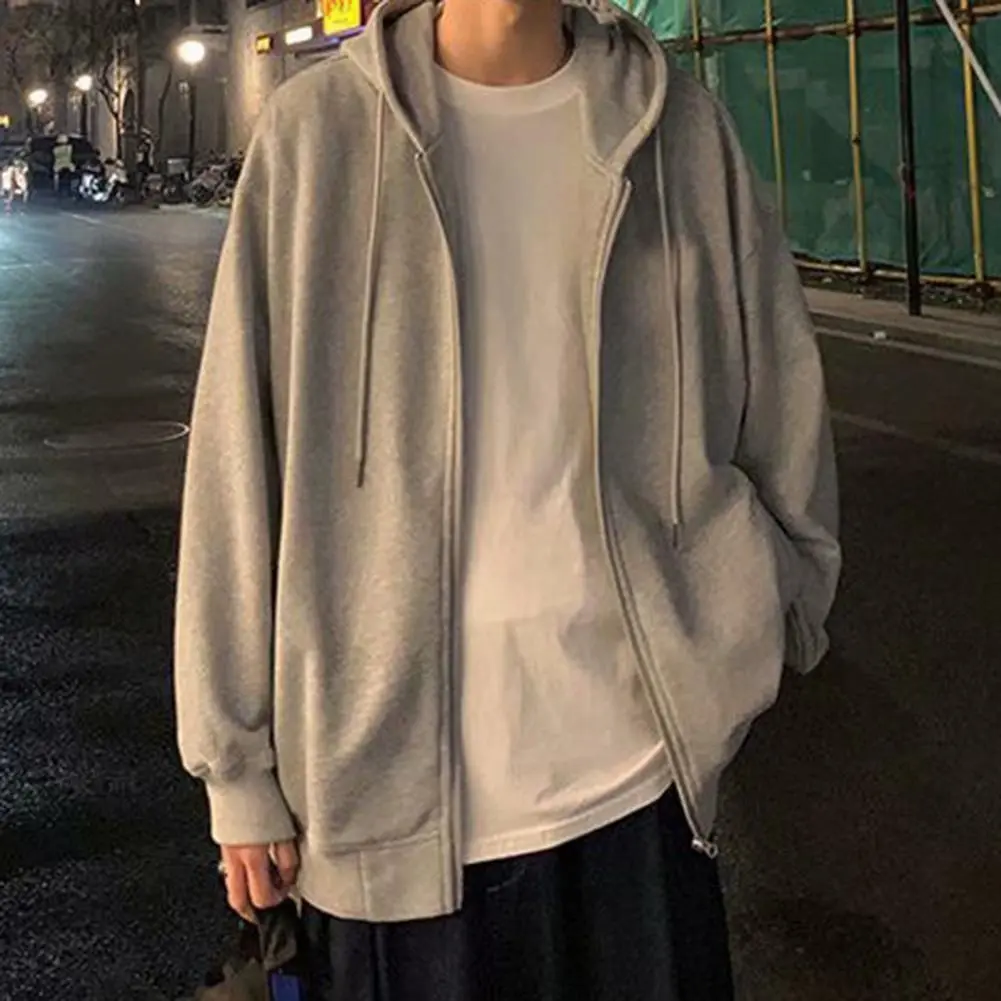 Men Hooded Jacket Men Polyester Hoodie Men's Stylish Hooded Jacket for Spring Autumn Casual Zip-up Sweatshirt for Sports School