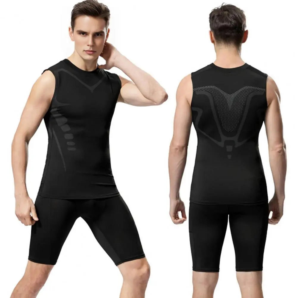Chest Fat Reduction Shirt Fitness Vest for Posture Improvement Men's Round Neck Sleeveless Fitness Vest for Vitality for Active