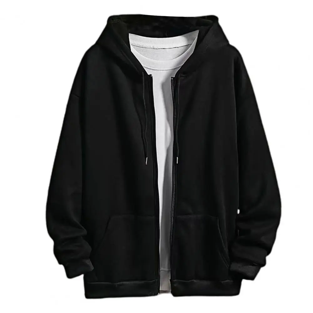 Men Hooded Jacket Men Polyester Hoodie Men's Stylish Hooded Jacket for Spring Autumn Casual Zip-up Sweatshirt for Sports School