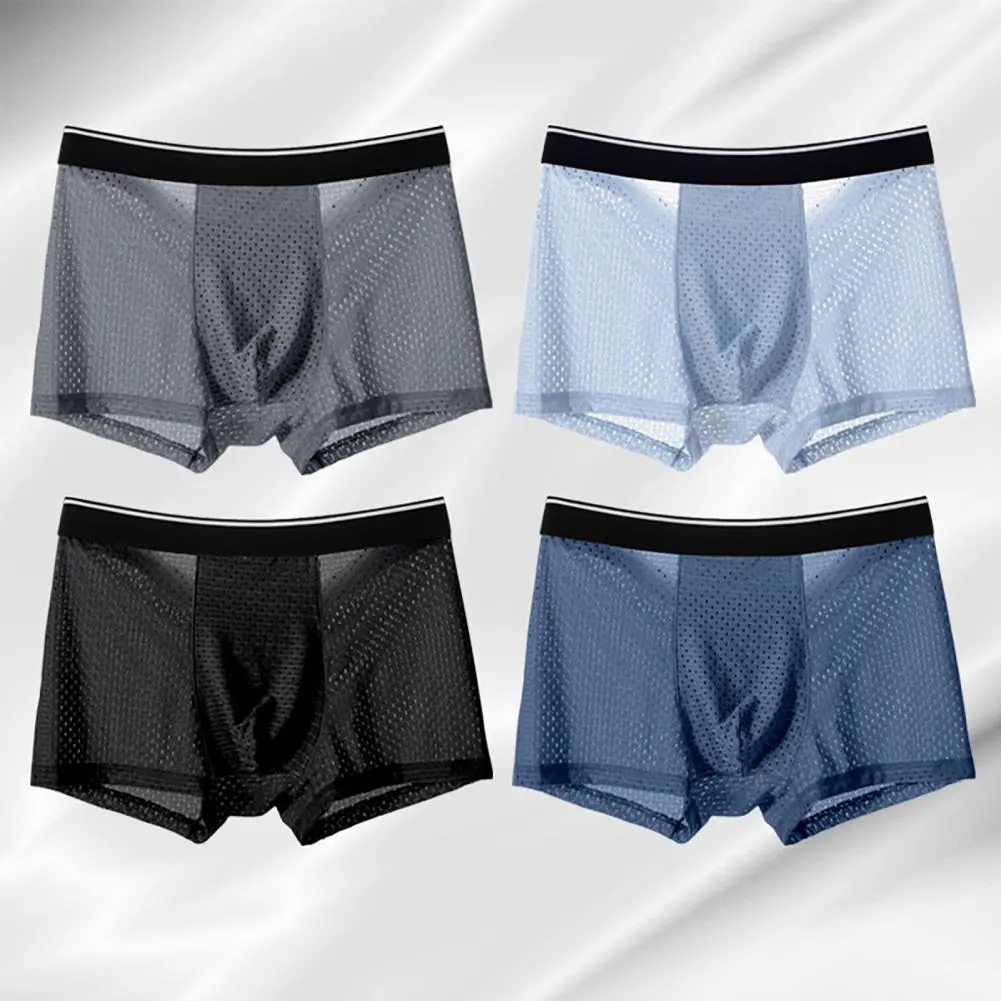 Men Boxer Briefs 3D U-convex Acetate Fabric Briefs Breathable Mesh Thin Shorts Panties Fine Texture Underwear Soft Boxer Shorts