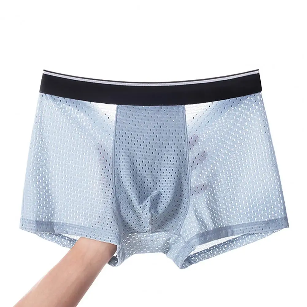 Men Boxer Briefs 3D U-convex Acetate Fabric Briefs Breathable Mesh Thin Shorts Panties Fine Texture Underwear Soft Boxer Shorts