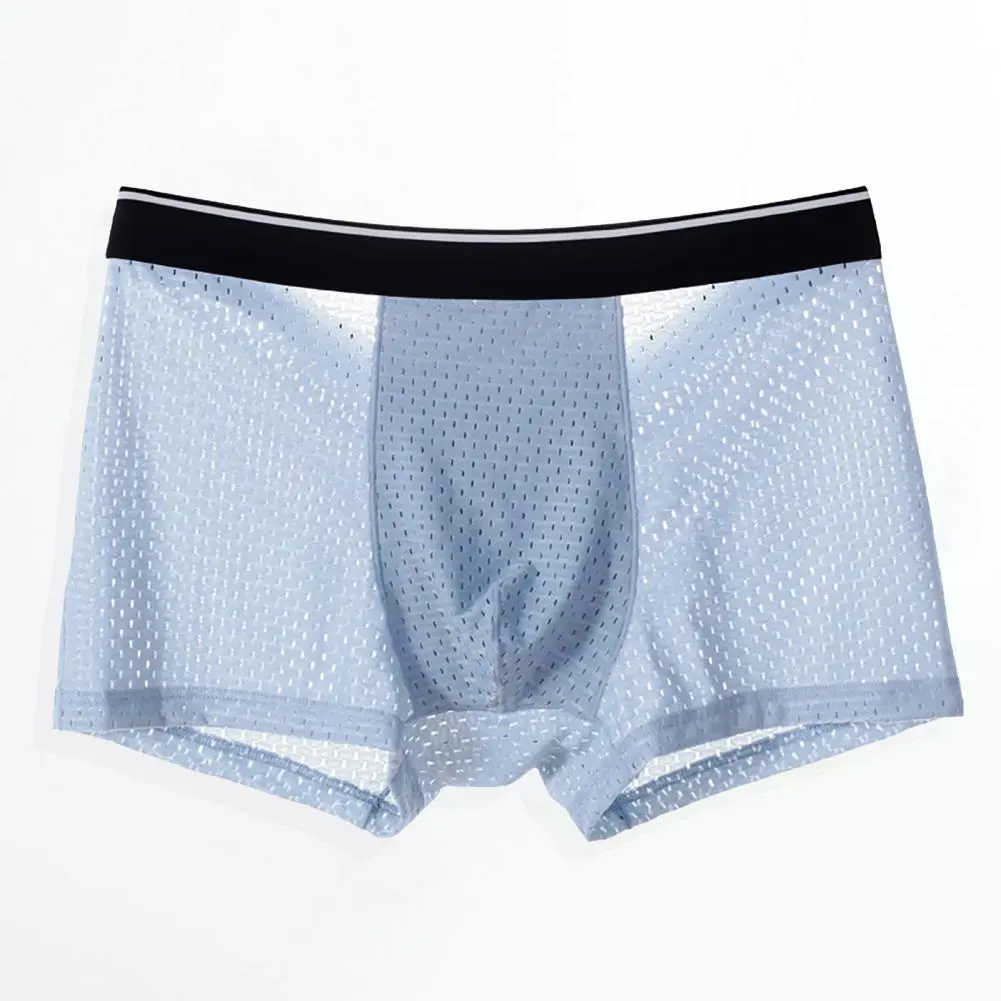 Men Boxer Briefs 3D U-convex Acetate Fabric Briefs Breathable Mesh Thin Shorts Panties Fine Texture Underwear Soft Boxer Shorts