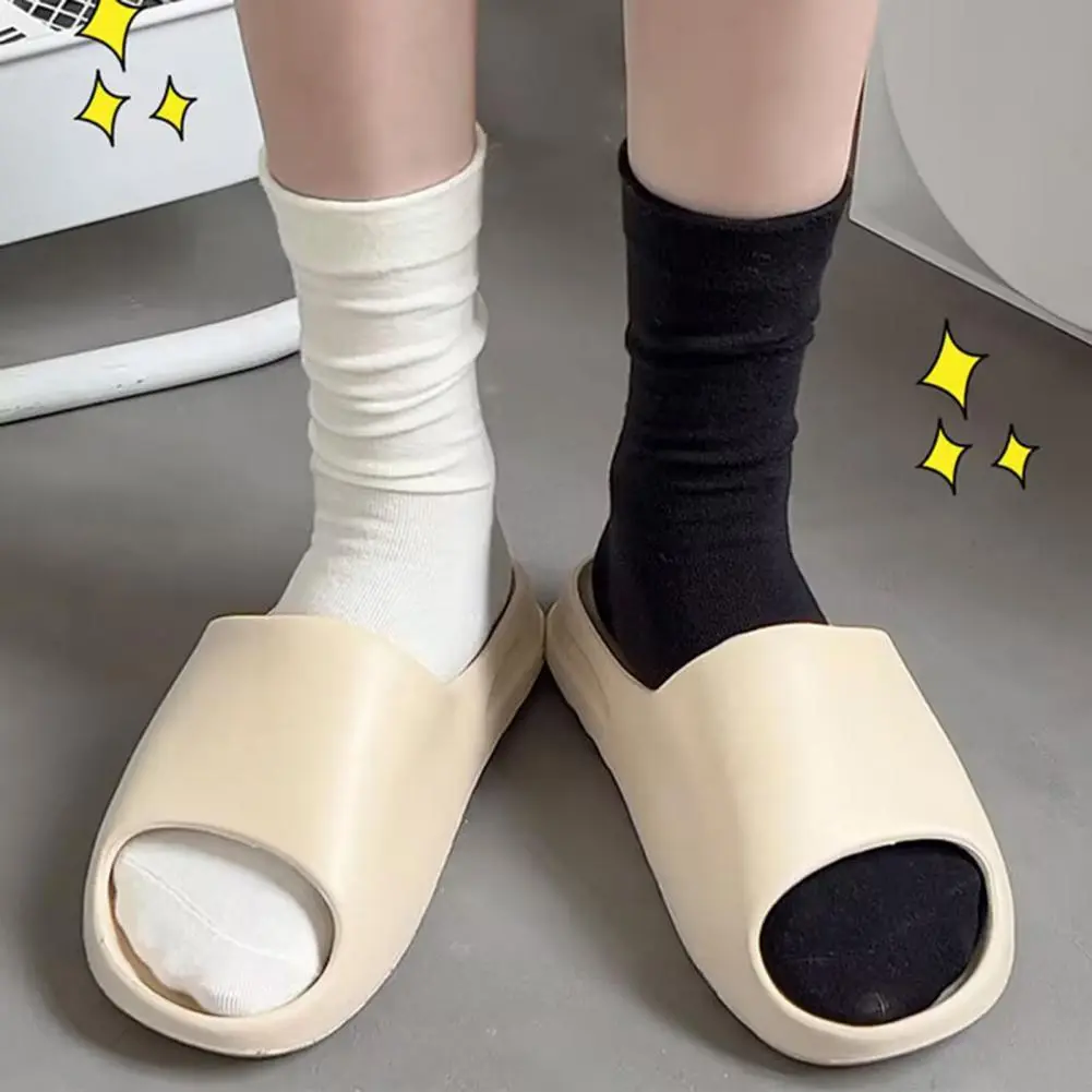 Solid Color Socks Polyester Socks Ribbed Knit Crew Socks for Women 5 Pairs of Slouch Boot Crochet Long Piles for High for Women