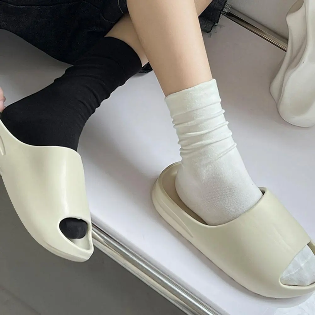 Solid Color Socks Polyester Socks Ribbed Knit Crew Socks for Women 5 Pairs of Slouch Boot Crochet Long Piles for High for Women