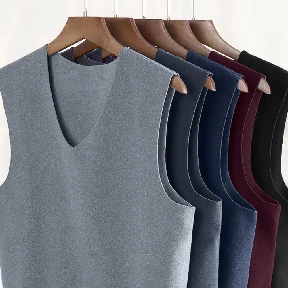 2025 L-5XL Men Winter Seamless Thermal Vest V-neck Sleeveless Thermal Underwear Thickened Elastic Bottoming Shirt Thermal Tops