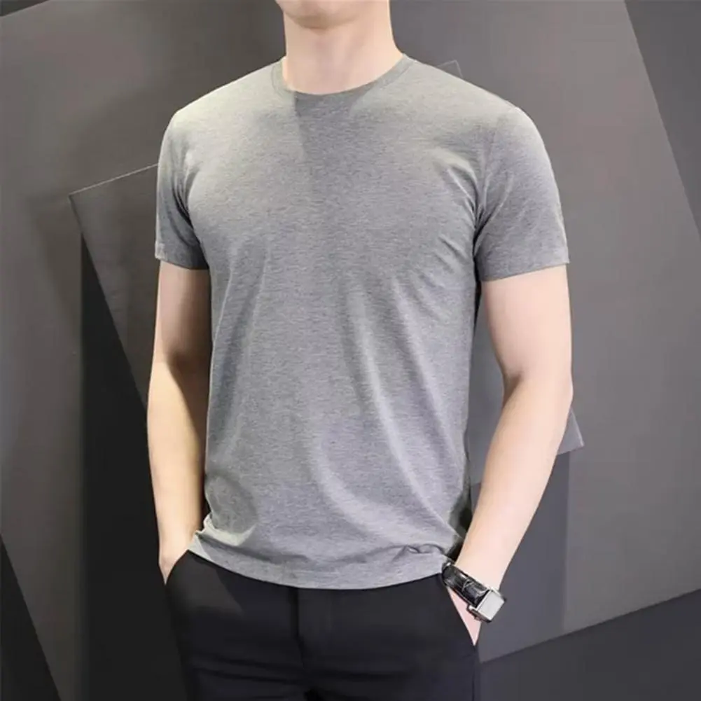 2025 M-3XL Men Summer T-shirt Solid Color O Neck Short Sleeves Slim Fit Bottoming Shirt Sports Business Casual Men Office Top