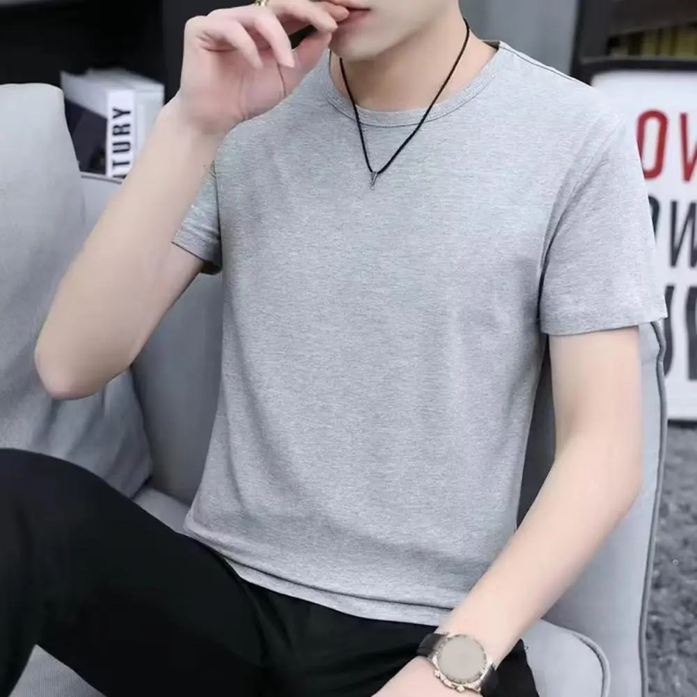 2025 M-3XL Men Summer T-shirt Solid Color O Neck Short Sleeves Slim Fit Bottoming Shirt Sports Business Casual Men Office Top
