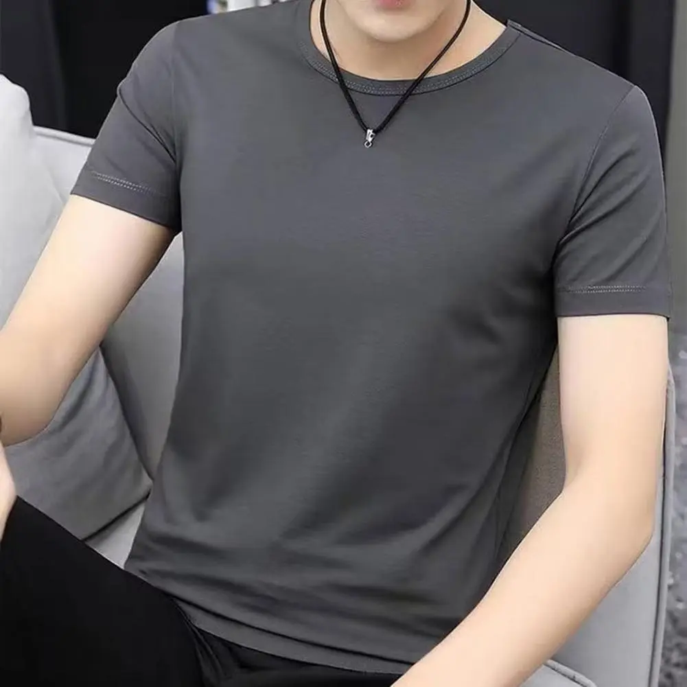 2025 M-3XL Men Summer T-shirt Solid Color O Neck Short Sleeves Slim Fit Bottoming Shirt Sports Business Casual Men Office Top
