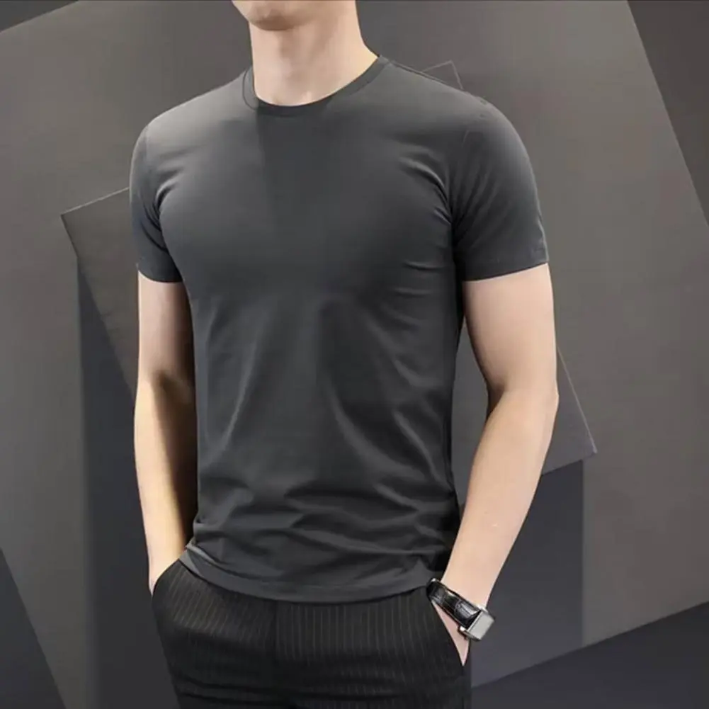 2025 M-3XL Men Summer T-shirt Solid Color O Neck Short Sleeves Slim Fit Bottoming Shirt Sports Business Casual Men Office Top