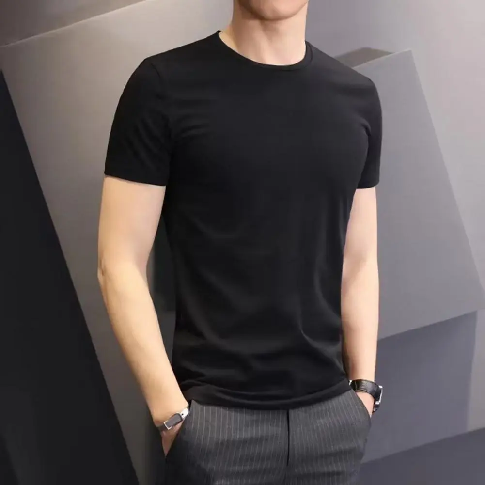 2025 M-3XL Men Summer T-shirt Solid Color O Neck Short Sleeves Slim Fit Bottoming Shirt Sports Business Casual Men Office Top