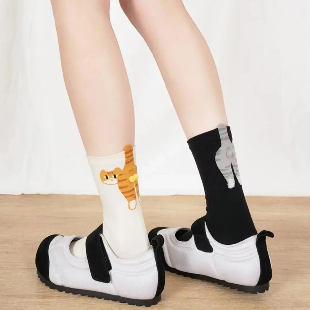 Cute Ball Cat Socks Cotton Cat Socks Cute Cat Pattern Girl Socks Bundle Soft Breathable Mid-tube with Furry Decoration for High