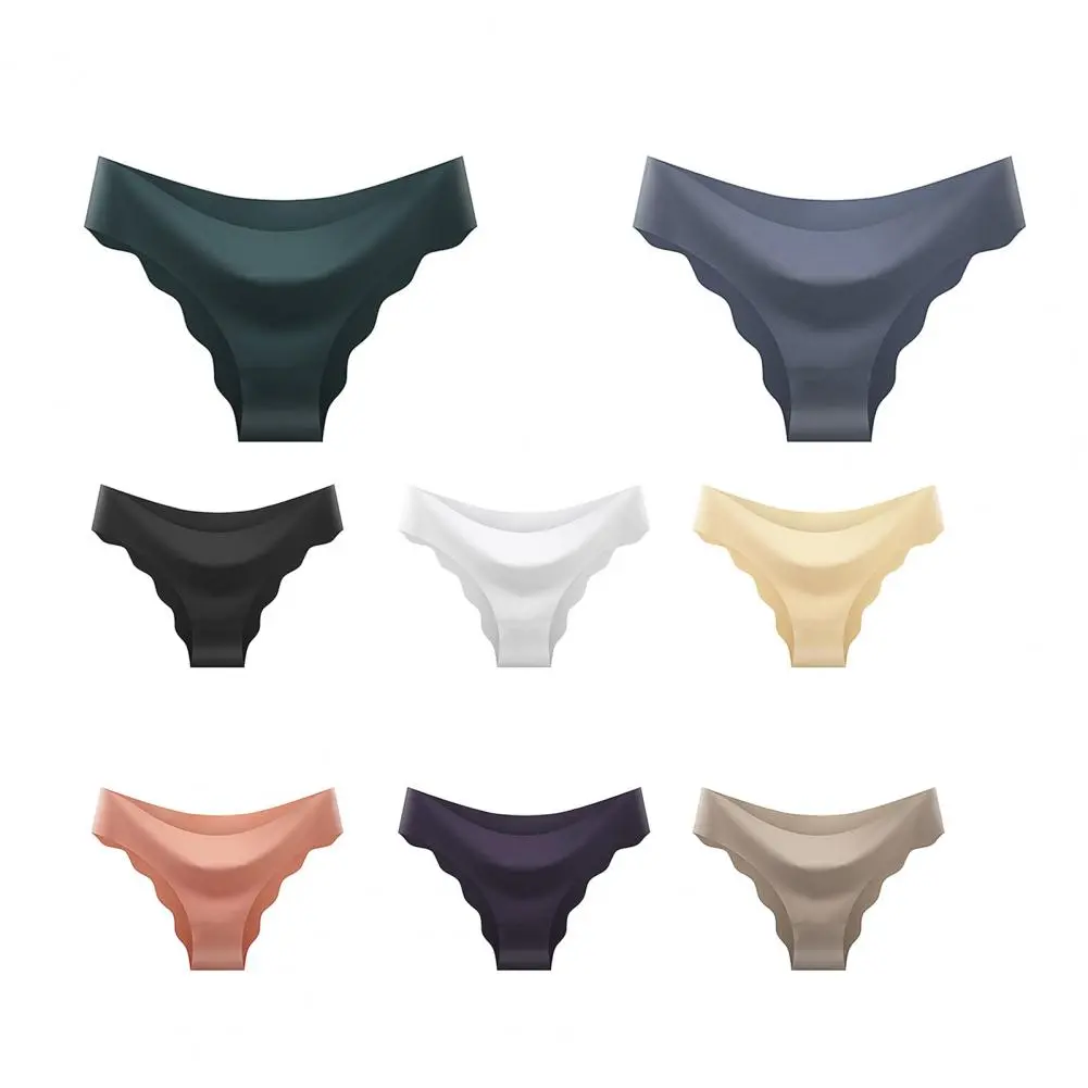Women Lady Panties 8 Pcs Ice Silk Hipster Panties Set for Women No Show Wave Edge Triangle Briefs Solid Color One-piece Kit
