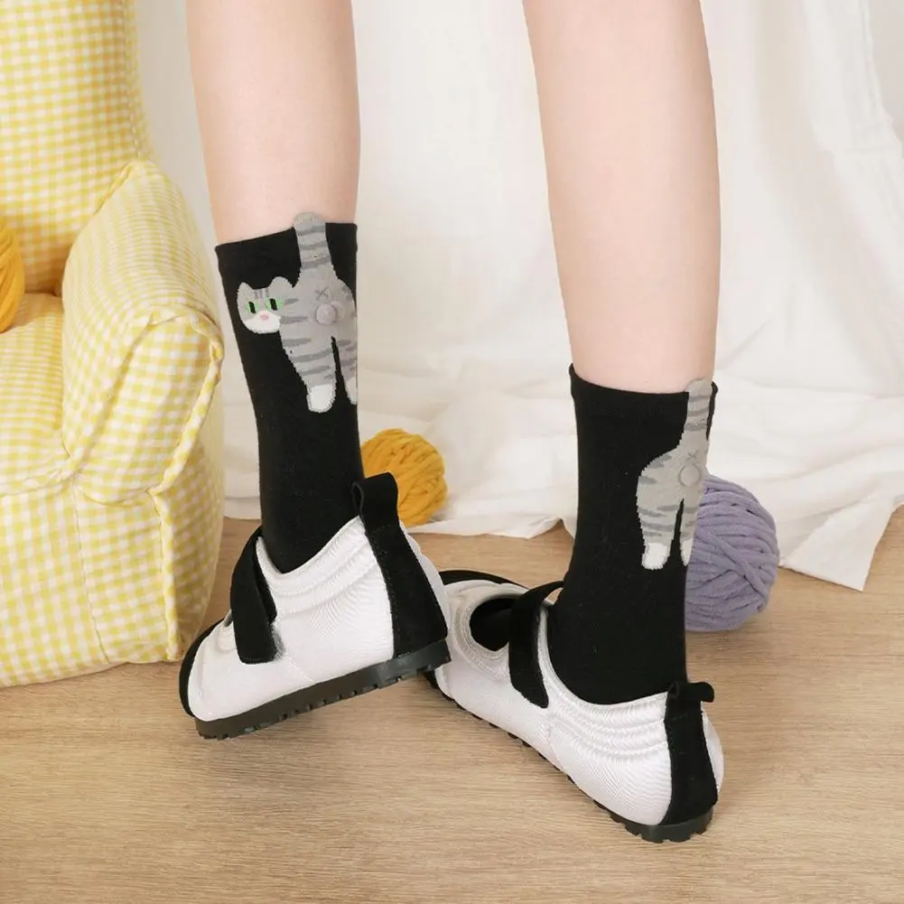 Soft Cat Print Socks Women Cat Socks Funny Cat Lover's Crew Socks with Fuzzy Balls Novelty Animal for Women Cute for Friends