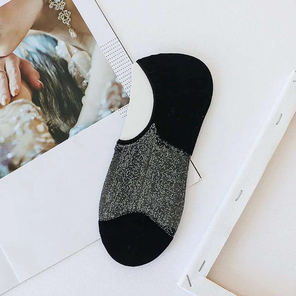 Anti-hook Wire Women Socks Boat Sock for Women 10 Pairs Women's Glitter Boat Socks Shiny Invisible Ultra Thin Silky for Spring
