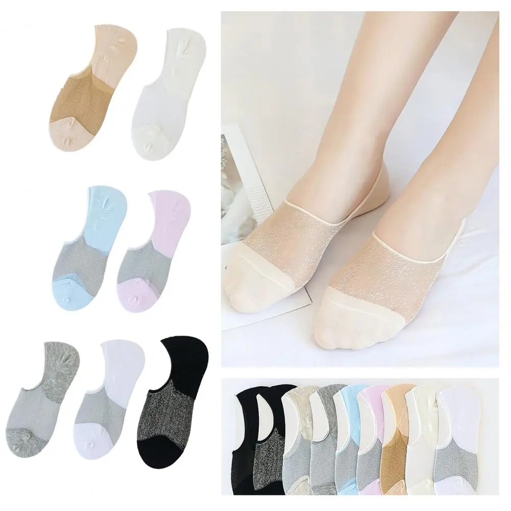 Anti-hook Wire Women Socks Boat Sock for Women 10 Pairs Women's Glitter Boat Socks Shiny Invisible Ultra Thin Silky for Spring