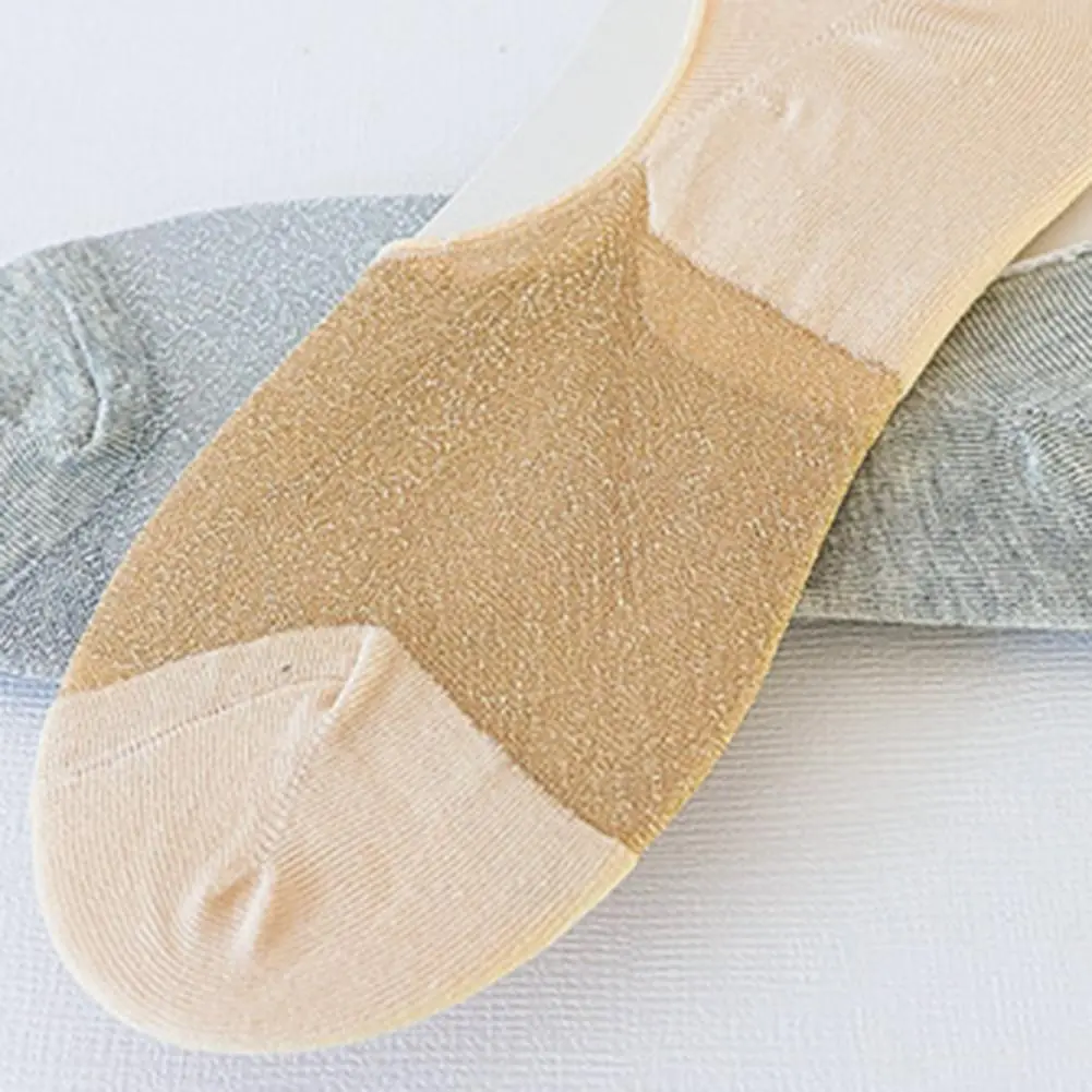 Anti-hook Wire Women Socks Boat Sock for Women 10 Pairs Women's Glitter Boat Socks Shiny Invisible Ultra Thin Silky for Spring