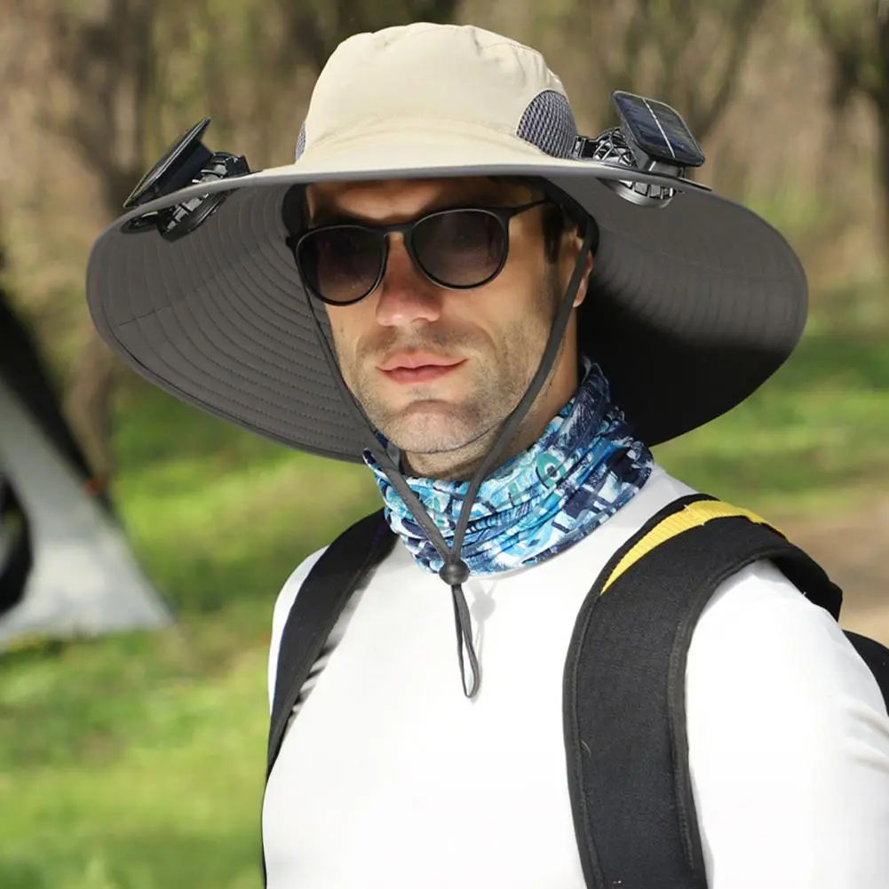 Solar Fan Headwear Sun Hat with Fan Solar-powered Wide Brim Outdoor Hat with Built-in Fan for Fishing Hiking Gardening Dual
