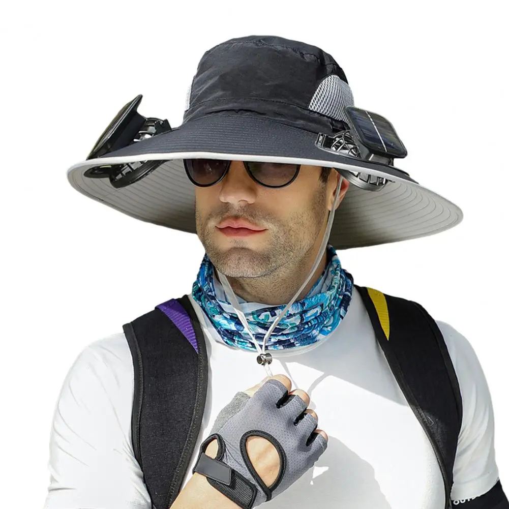 Solar Fan Headwear Sun Hat with Fan Solar-powered Wide Brim Outdoor Hat with Built-in Fan for Fishing Hiking Gardening Dual