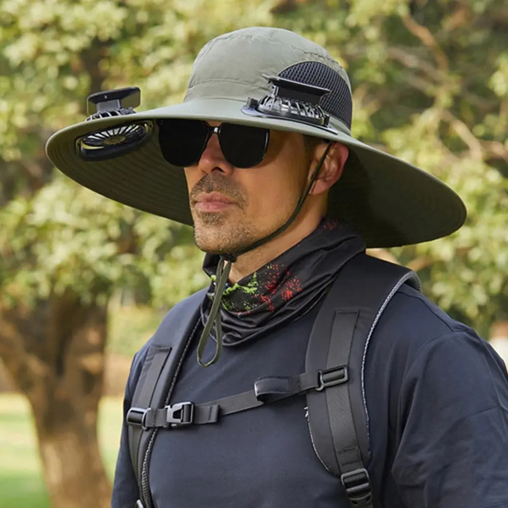 Solar Fan Headwear Sun Hat with Fan Solar-powered Wide Brim Outdoor Hat with Built-in Fan for Fishing Hiking Gardening Dual
