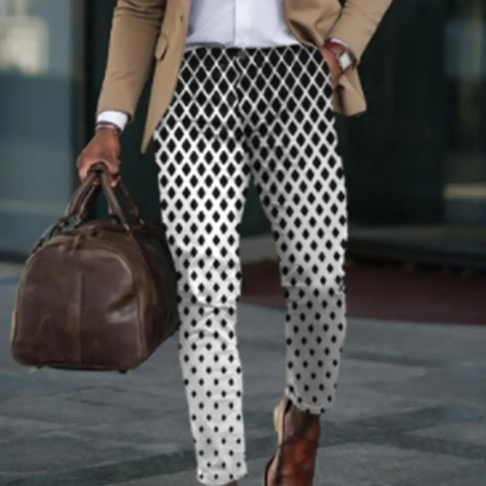 Men Pants Vintage Plaid Print Mid Waist Slim Fit Leisure Spring Suit Pants Ankle Length Men Trousers Pencil Pants мужская одежда