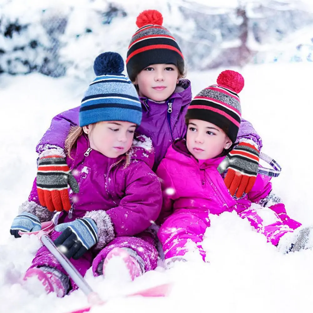 Soft Comfortable Kids Winter Accessories Cozy Velvet Hat Glove Set for Children Cozy Winter Kids Hat Gloves for Weather for Boys