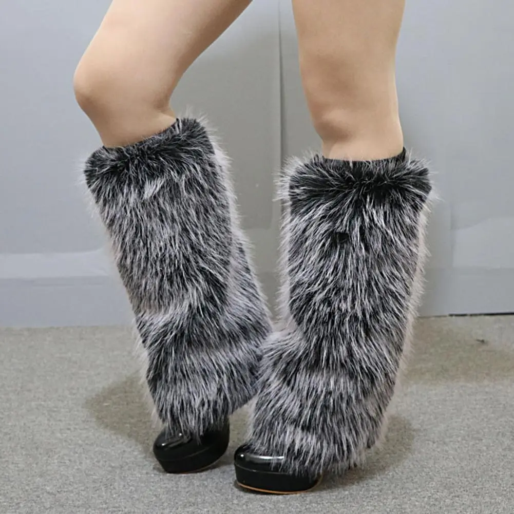 Japanese White Faux Fur Leg Warmers Boot Covers Vintage Leg Warmers Furry Boots Cover Socks Thickened Plush Socks Leg Warmers