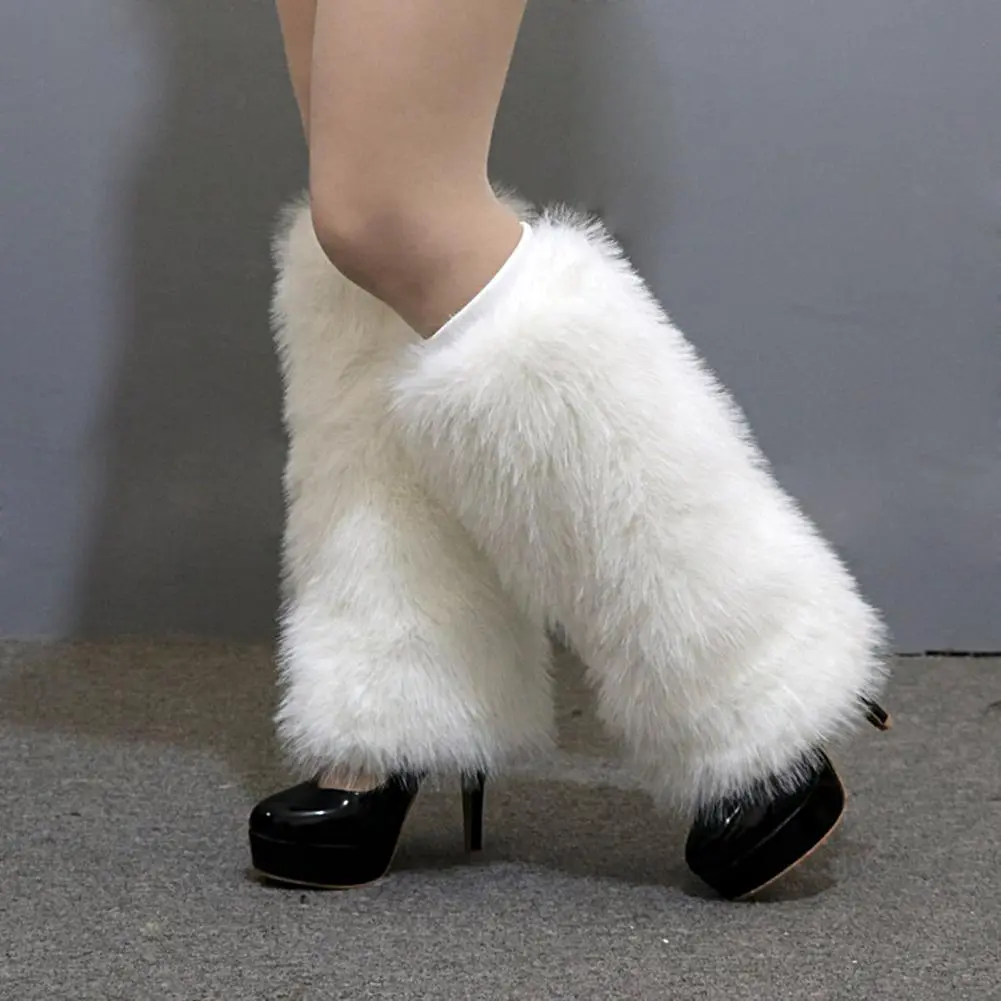 Japanese White Faux Fur Leg Warmers Boot Covers Vintage Leg Warmers Furry Boots Cover Socks Thickened Plush Socks Leg Warmers