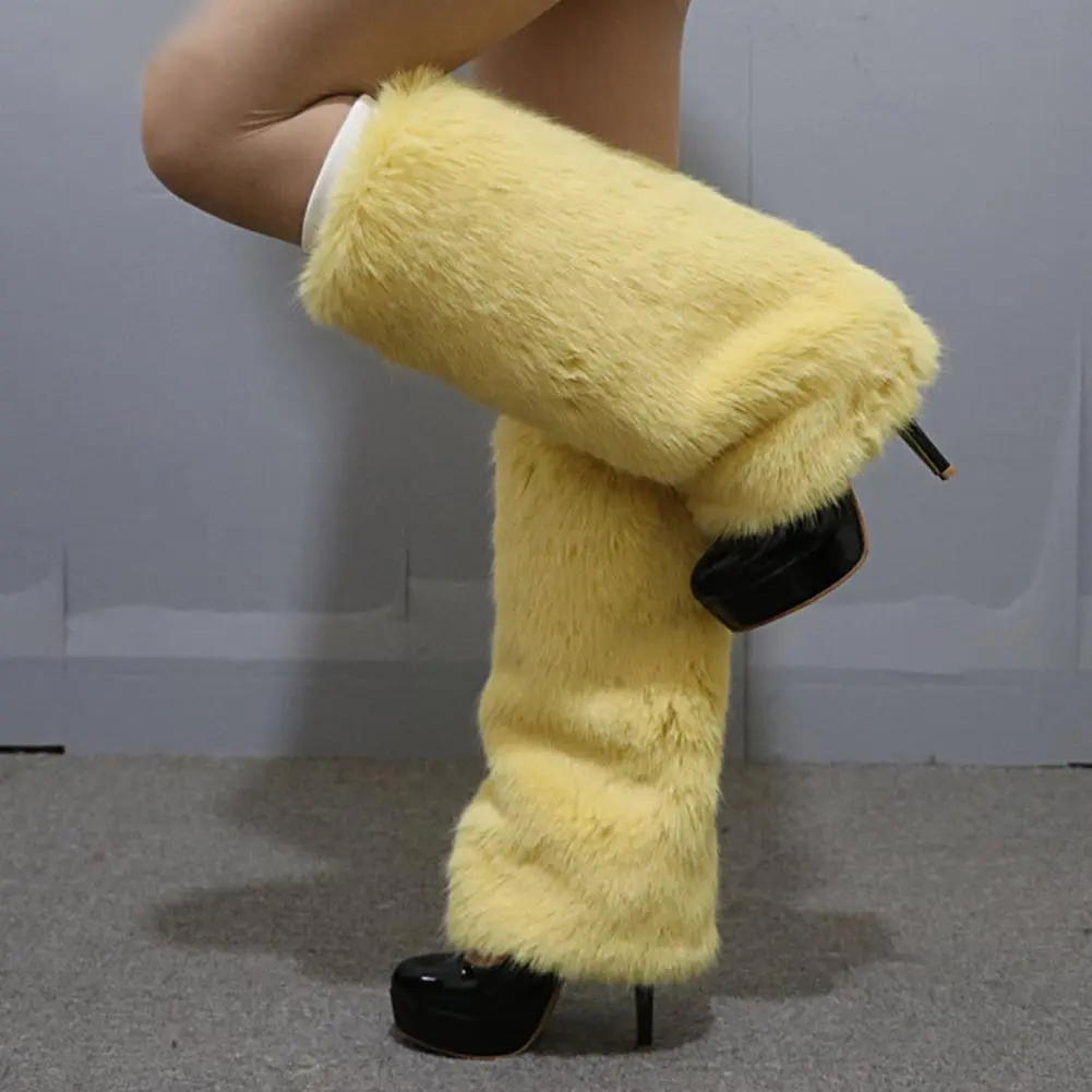 Japanese White Faux Fur Leg Warmers Boot Covers Vintage Leg Warmers Furry Boots Cover Socks Thickened Plush Socks Leg Warmers