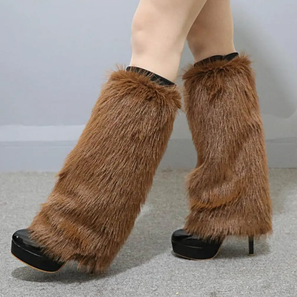 Japanese White Faux Fur Leg Warmers Boot Covers Vintage Leg Warmers Furry Boots Cover Socks Thickened Plush Socks Leg Warmers