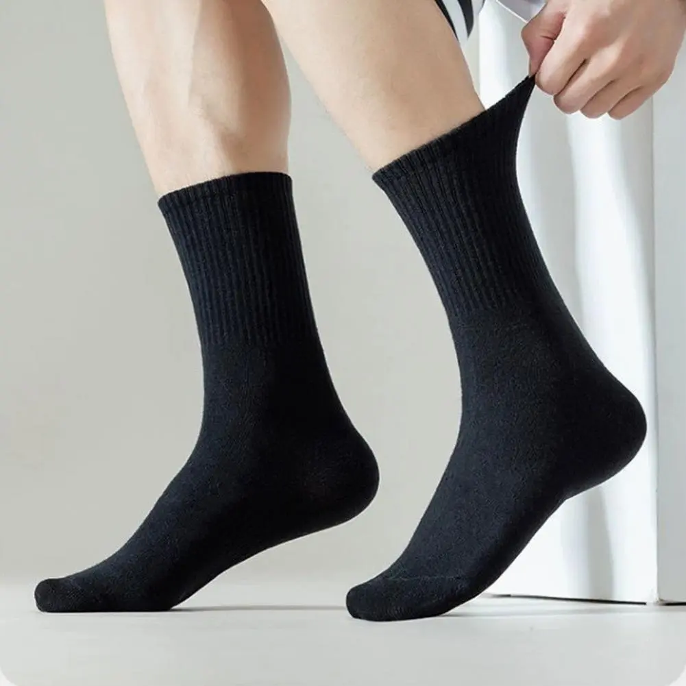 Breathable Socks Solid Color Socks Stretchy Cotton Crew Socks for Men Women Business Dress Calf Ribbed Solid Color Wear Exercise