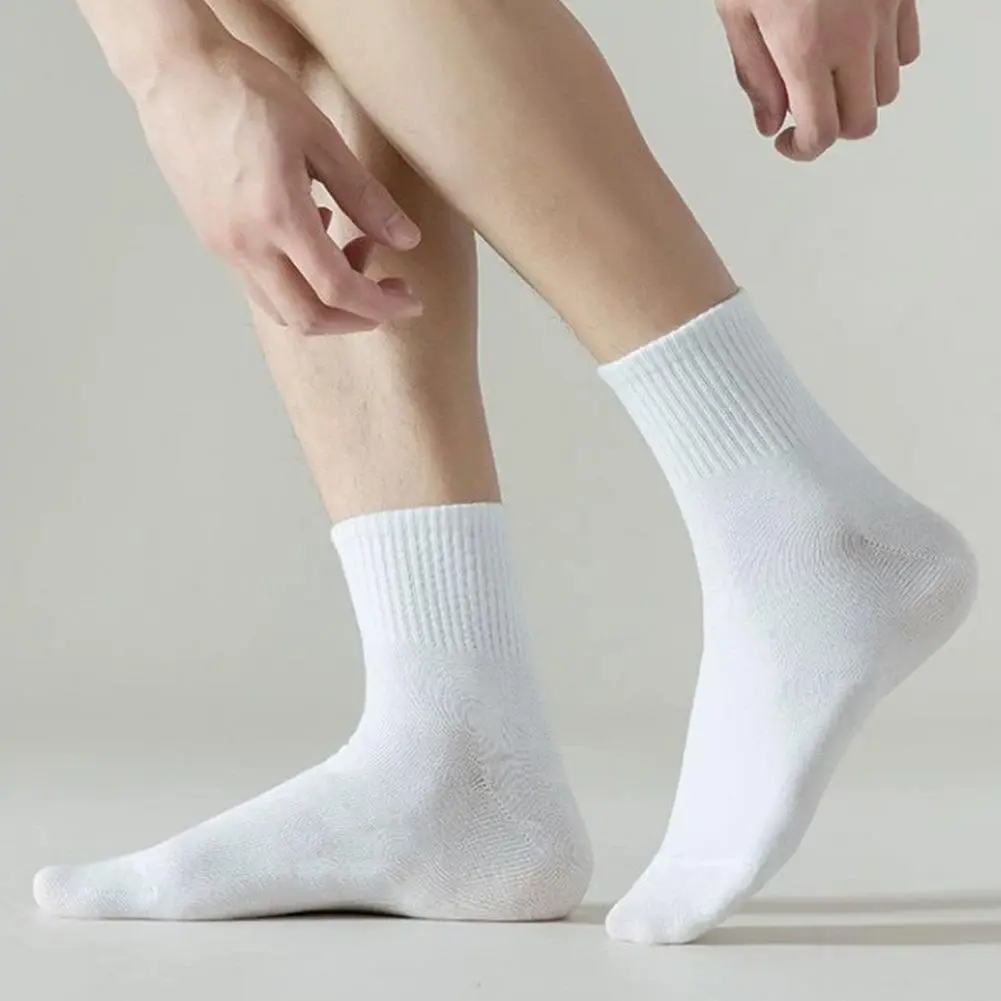 Breathable Socks Solid Color Socks Stretchy Cotton Crew Socks for Men Women Business Dress Calf Ribbed Solid Color Wear Exercise