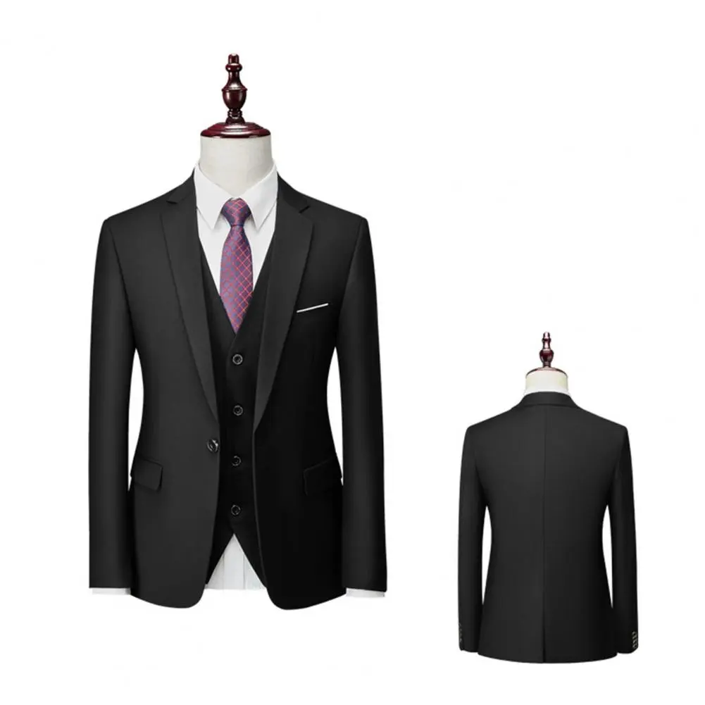 3d Tailoring Men Suit Business Suit Elegant Men's 3-piece Suit Set with Lapel Coat Waistcoat Pants Slim Fit Solid Color Business