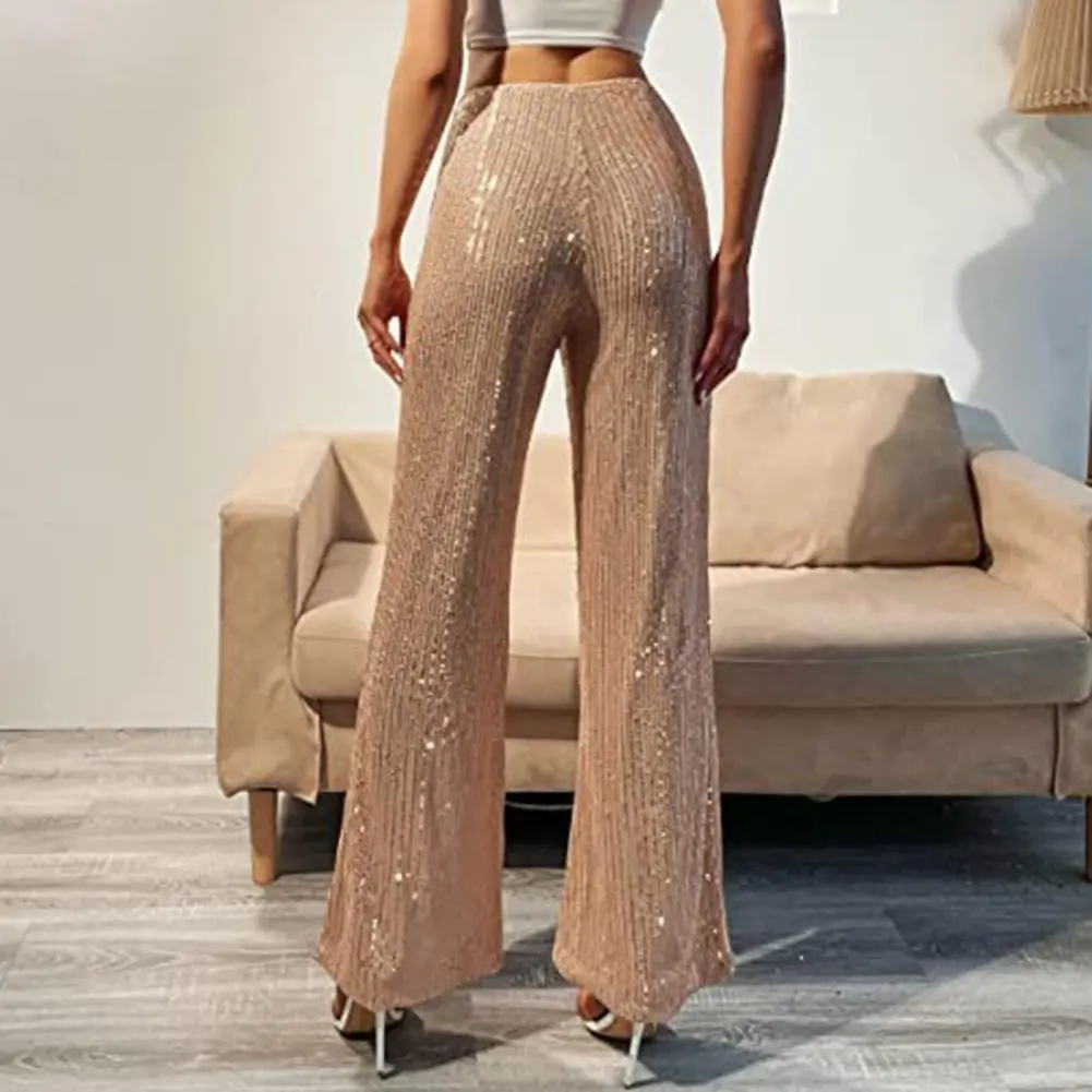 High Waist Women Sparkling Pants Wide Leg Flared Glitter Pants Sequin Bling Party Slacks Glitter Night Out Pants Women Trousers