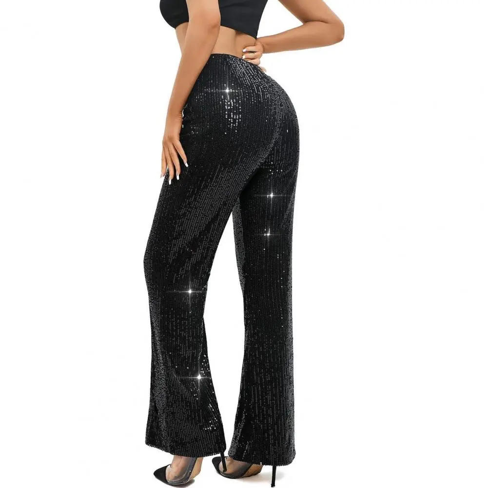High Waist Women Sparkling Pants Wide Leg Flared Glitter Pants Sequin Bling Party Slacks Glitter Night Out Pants Women Trousers