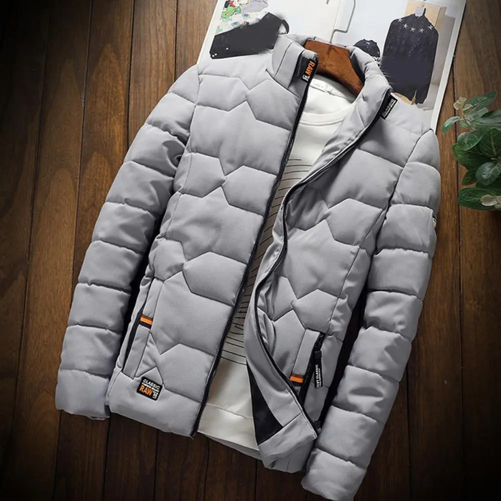 Winter Coat Coat For Men Cotton Padded Jacket Solid Color Stand Collar Warm Coldproof Cotton Padded Jacket Thicken Overcoat