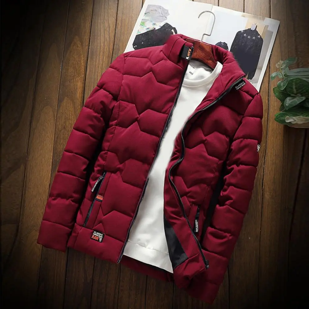 Winter Coat Coat For Men Cotton Padded Jacket Solid Color Stand Collar Warm Coldproof Cotton Padded Jacket Thicken Overcoat