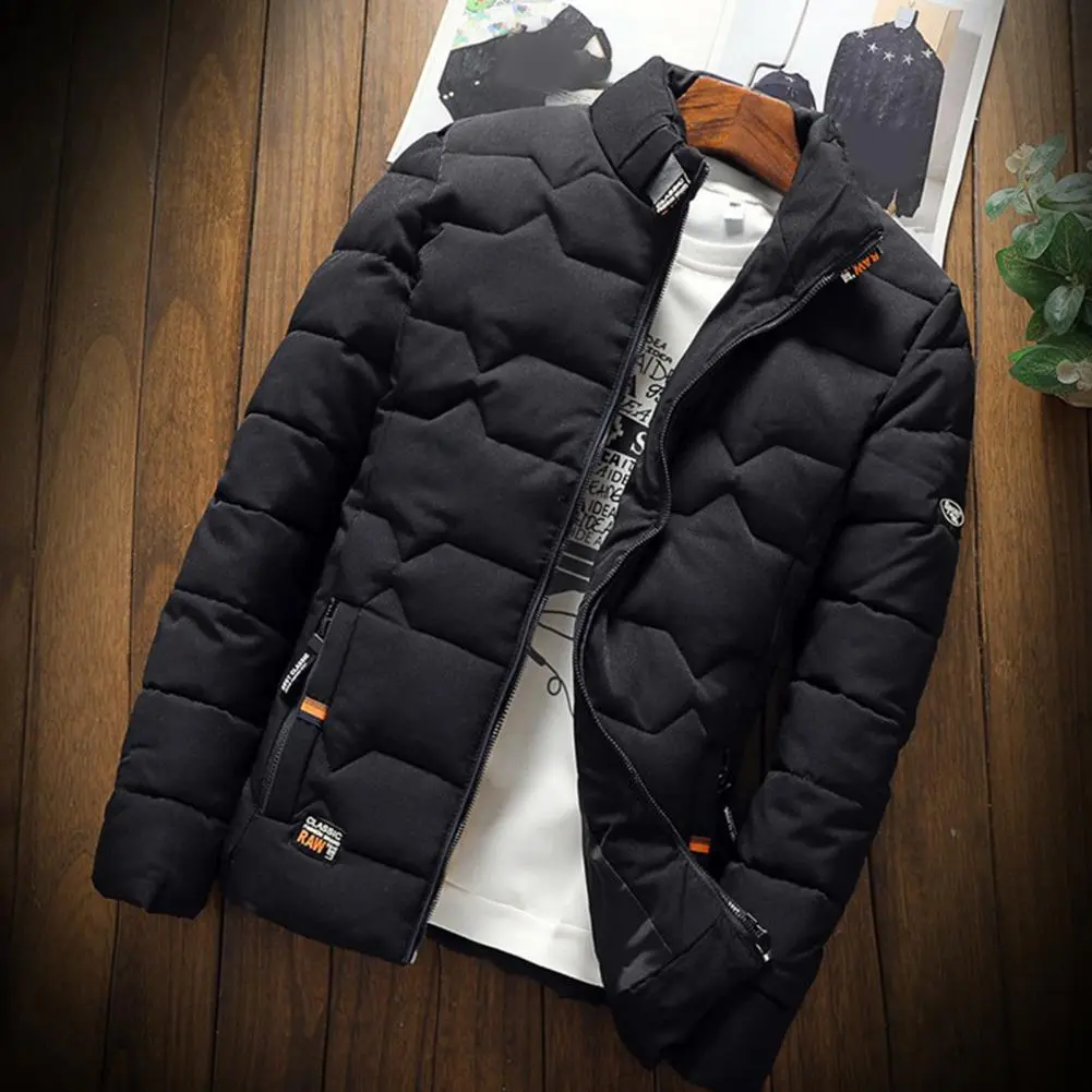 Winter Coat Coat For Men Cotton Padded Jacket Solid Color Stand Collar Warm Coldproof Cotton Padded Jacket Thicken Overcoat