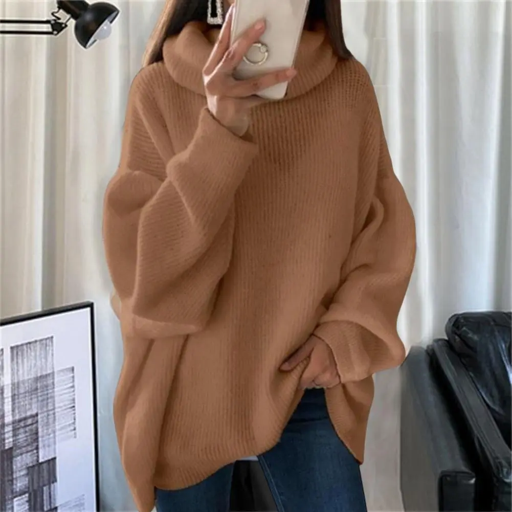 2022 Women Sweater Oversized Turtleneck Pile Collar Autumn Winter Long Sweater Loose Pullover Stretchy Knitwear suéteres свитер
