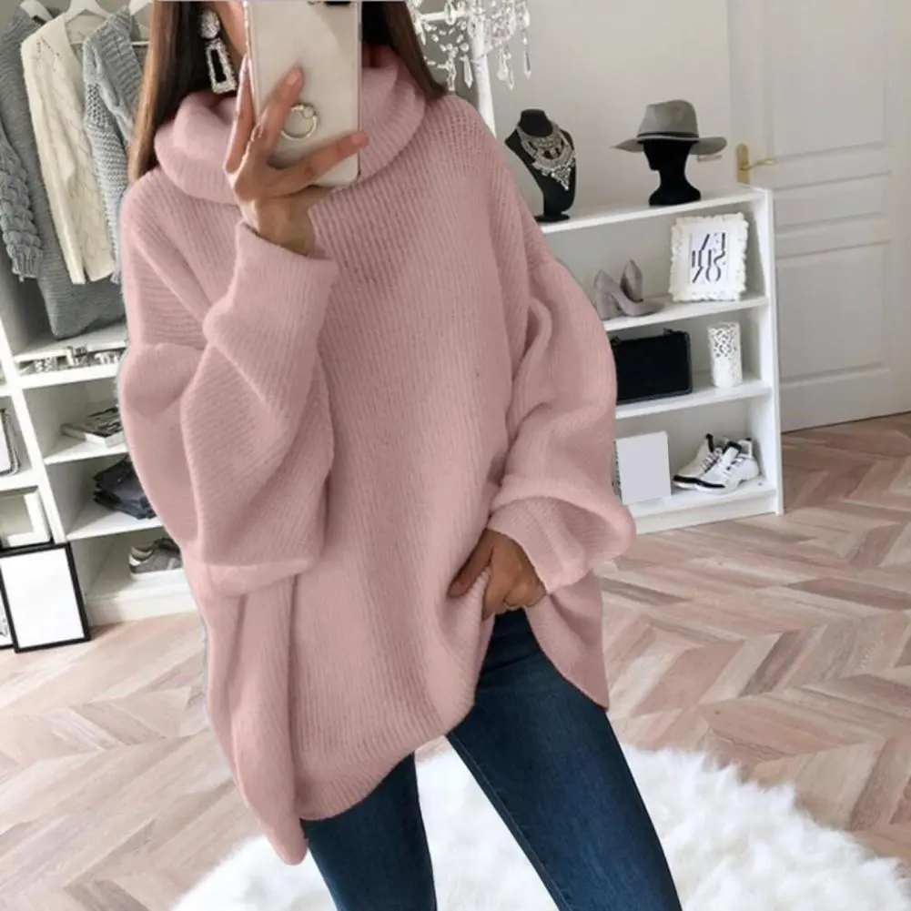 2022 Women Sweater Oversized Turtleneck Pile Collar Autumn Winter Long Sweater Loose Pullover Stretchy Knitwear suéteres свитер