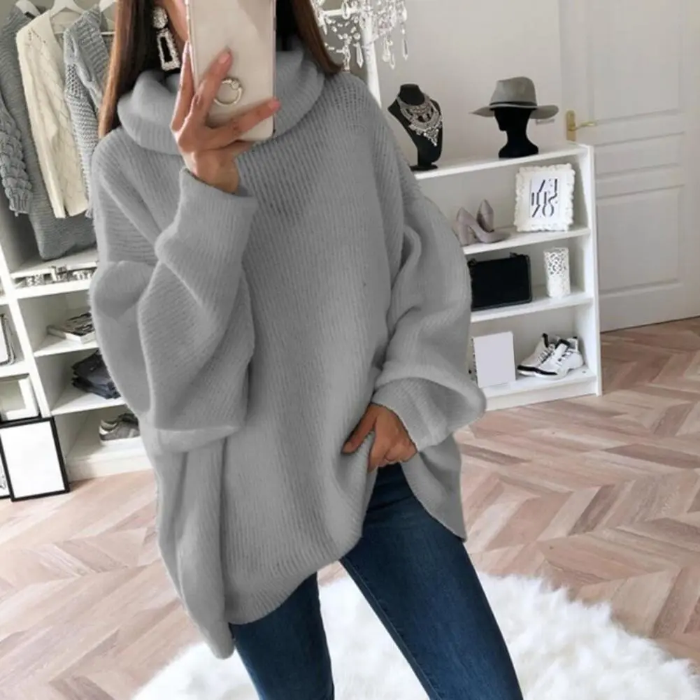 2022 Women Sweater Oversized Turtleneck Pile Collar Autumn Winter Long Sweater Loose Pullover Stretchy Knitwear suéteres свитер