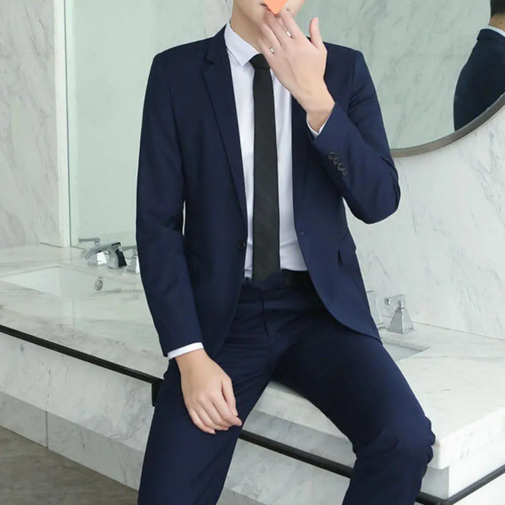 Oversize Men Suit Slim Notched Collar Pants Set Formal Groom Suit Set Workwear Straight Pants Business Suit Workwear