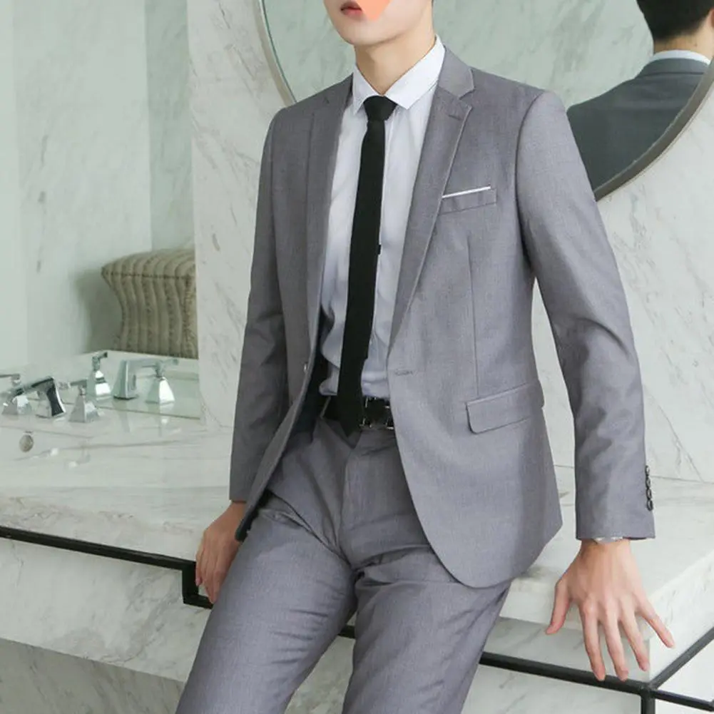 Oversize Men Suit Slim Notched Collar Pants Set Formal Groom Suit Set Workwear Straight Pants Business Suit Workwear