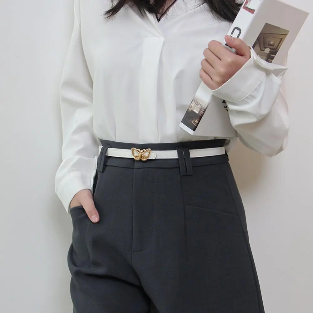Women Imitation Leather Belt Wear-resistant Women Belt Elegant Metal Butterflies Buckle Belt for Women Versatile for Dress