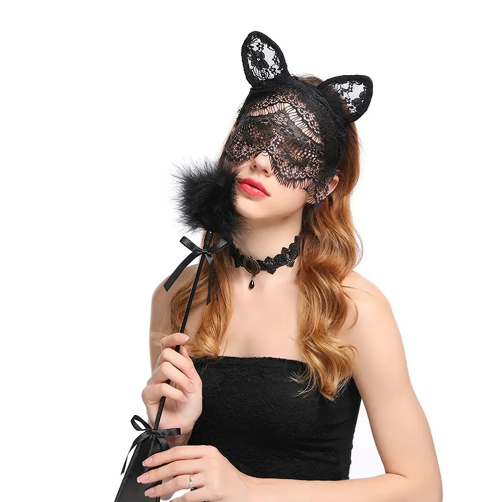 Fashion Sexy Women Headband Lace Cat Ears Veil Black Eye Mask Party Headwear new