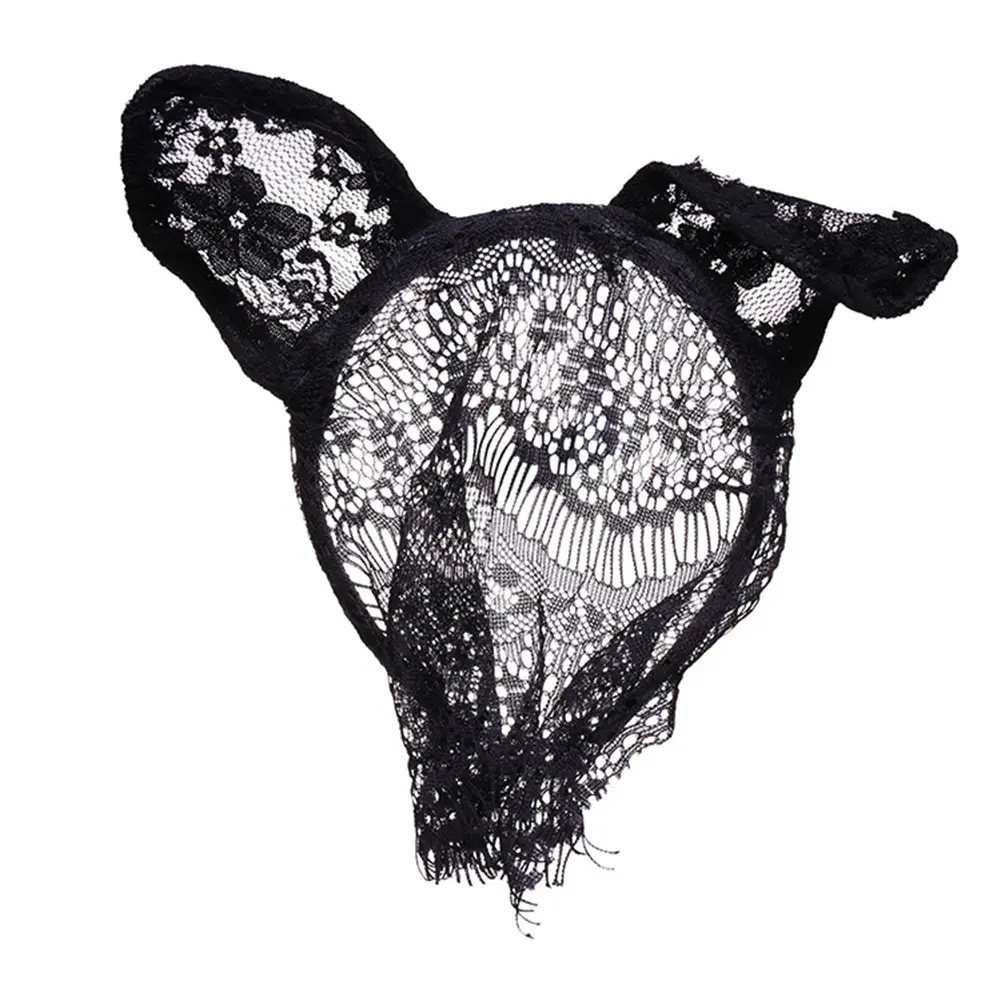 Fashion Sexy Women Headband Lace Cat Ears Veil Black Eye Mask Party Headwear new