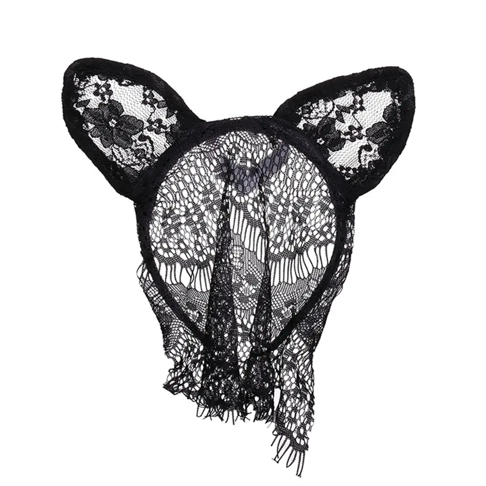 Fashion Sexy Women Headband Lace Cat Ears Veil Black Eye Mask Party Headwear new