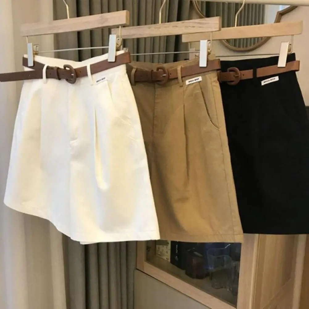 Women Wide Leg Shorts With Waist Belt Elegant High Waist A Line Wide Leg Suit Shorts Women Summer Shorts Commute Short Pants