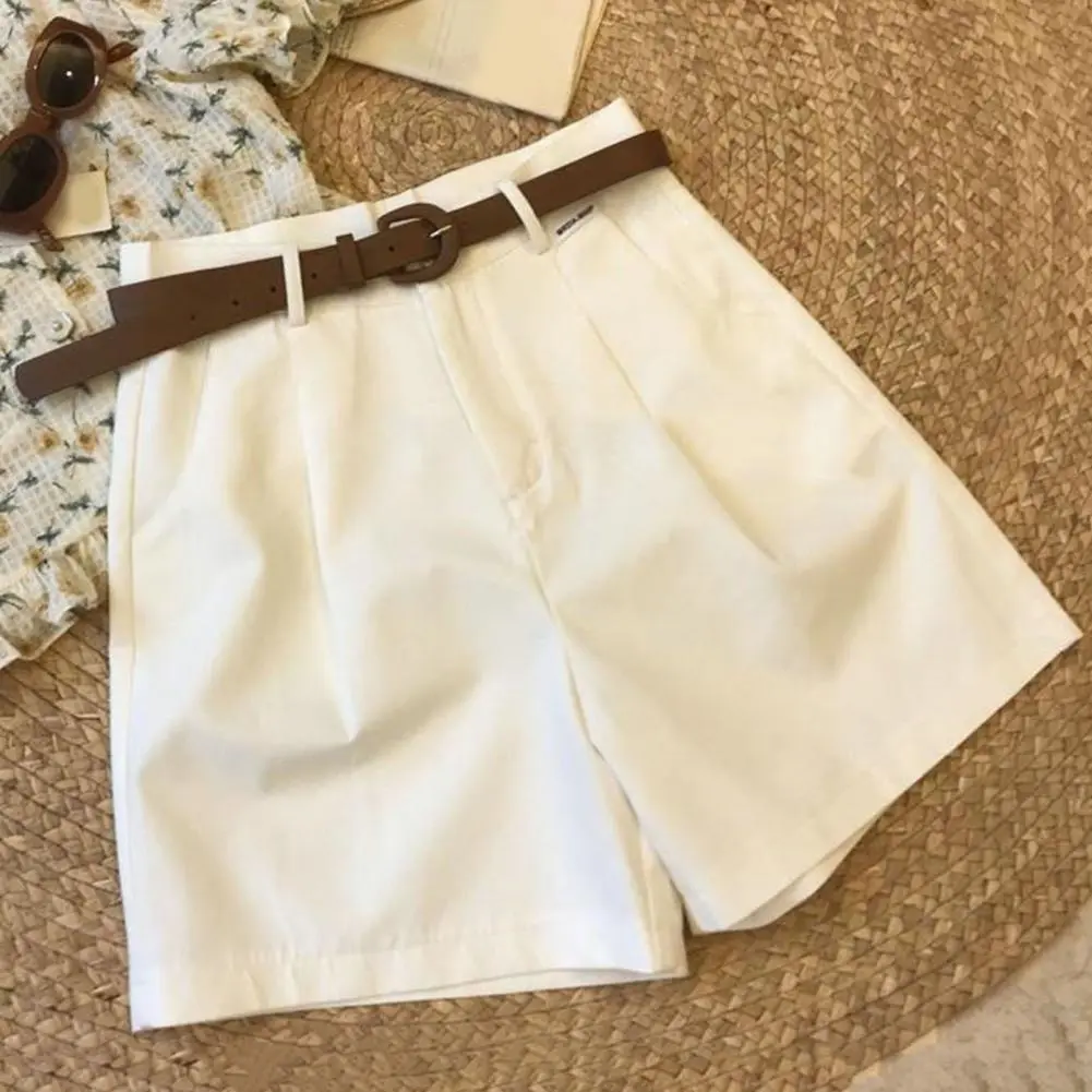 Women Wide Leg Shorts With Waist Belt Elegant High Waist A Line Wide Leg Suit Shorts Women Summer Shorts Commute Short Pants